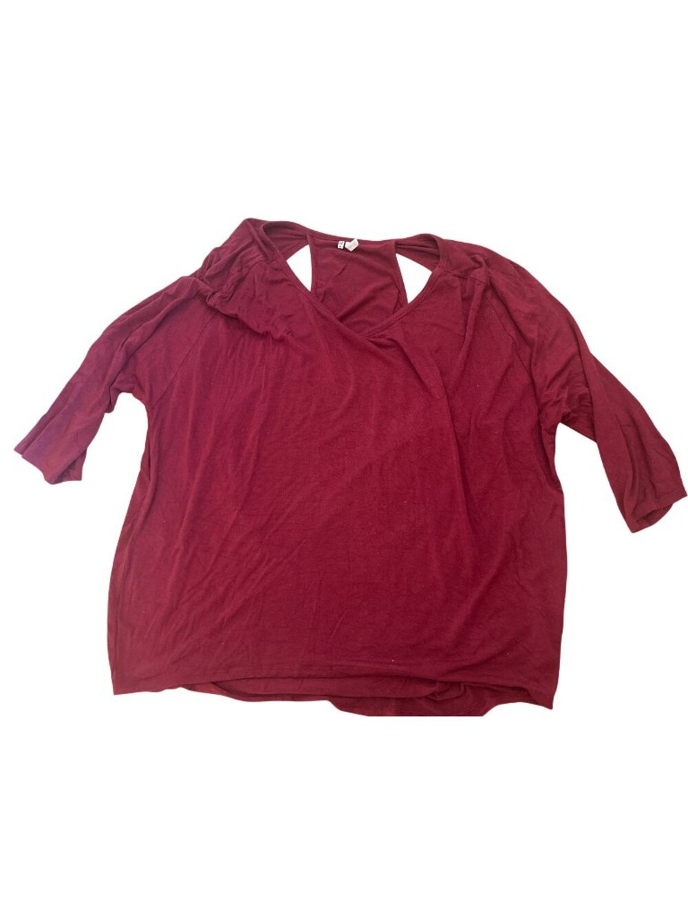 Studio Y Womens Red 3/4 Sleeve Top XL Open Back Detail Solid Print